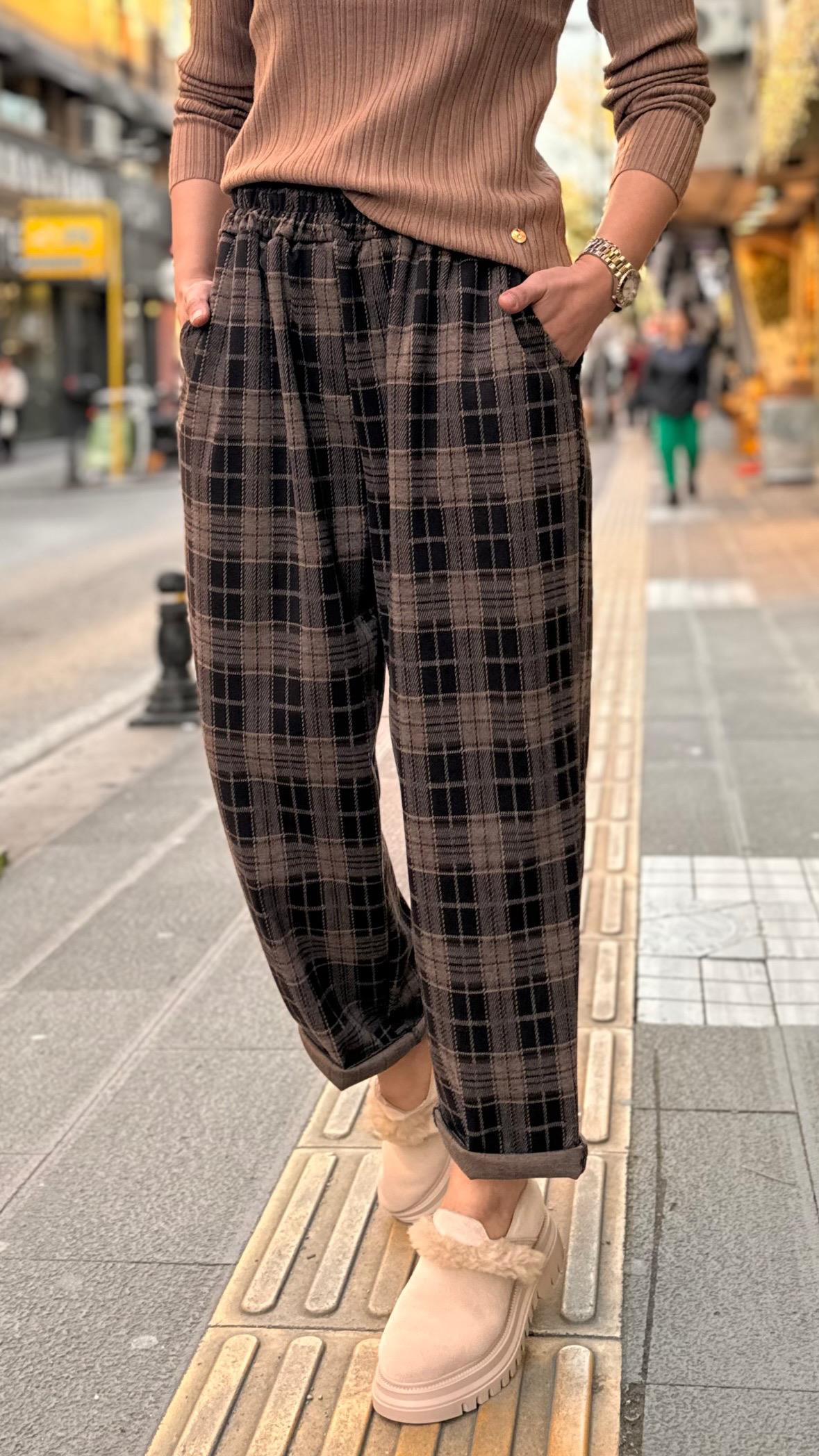 Kaşe Balon Ekose Pantolon  