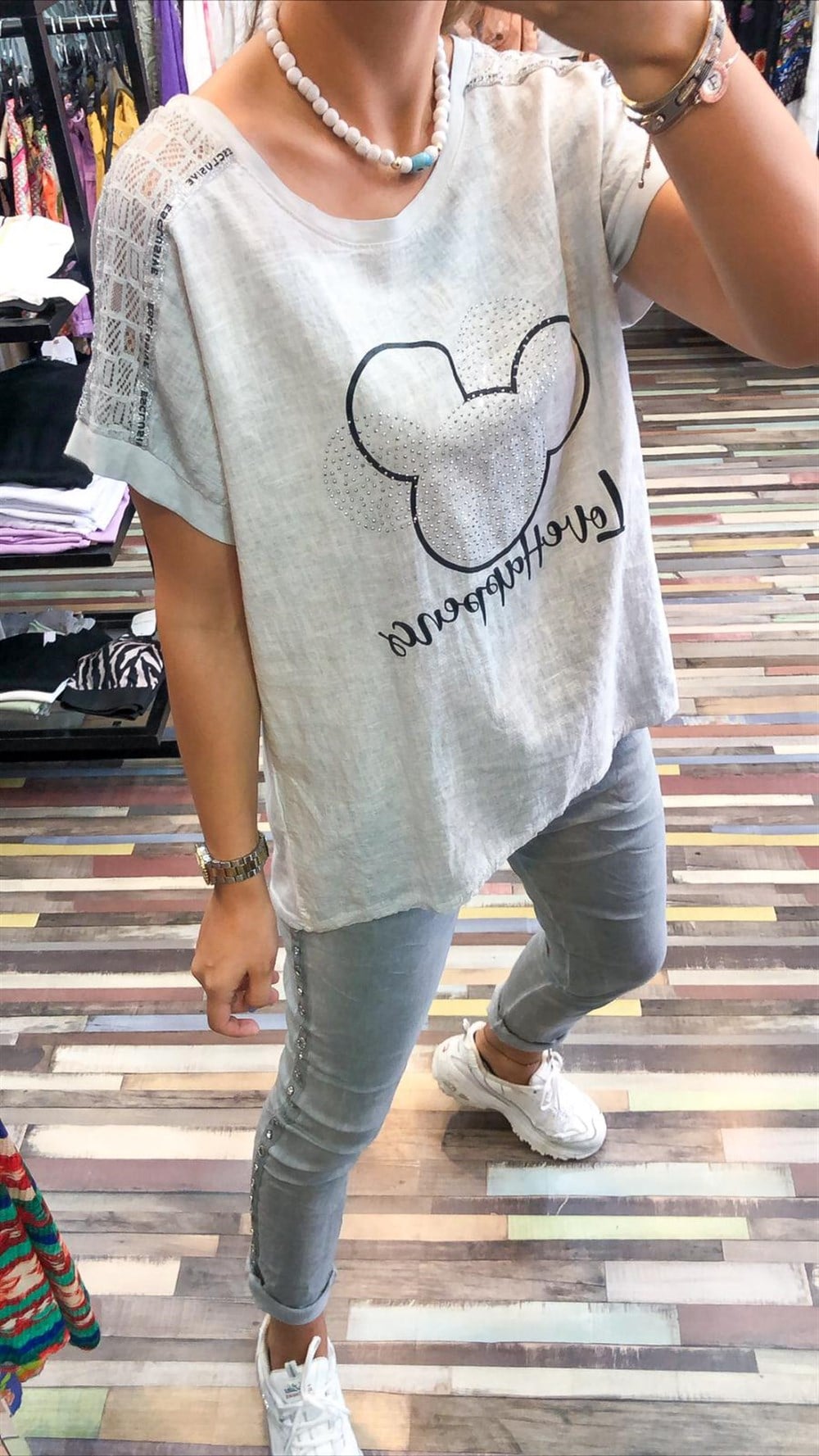 Keten Mickey İthal Bluz