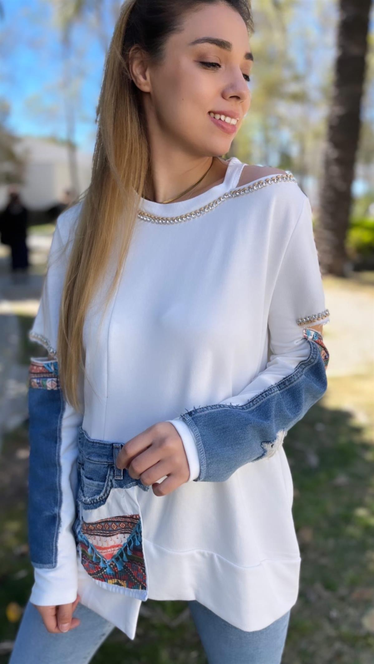 Kot Detaylı Sweatshirt