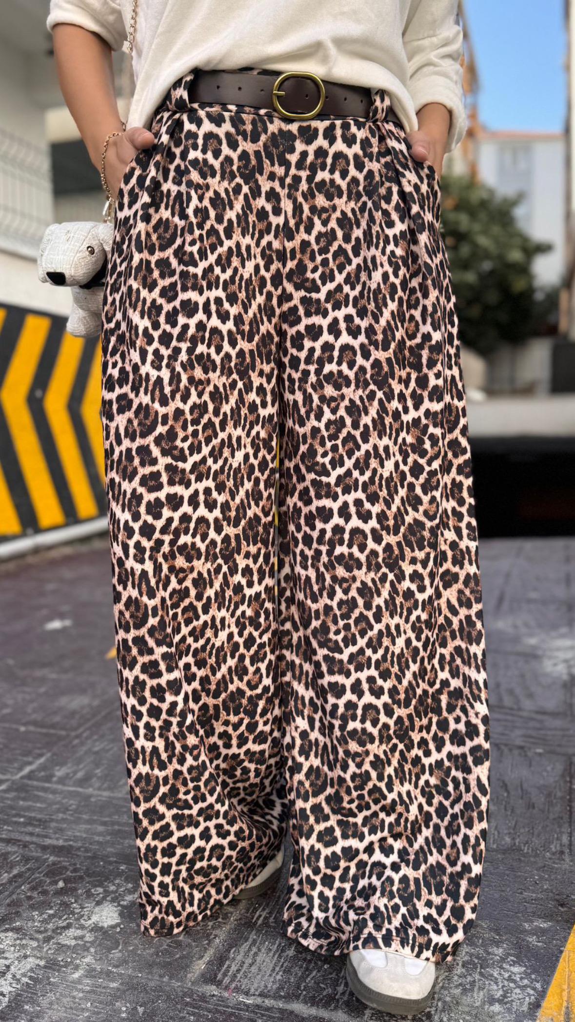 Leopar İthal Pantolon Kahve Kemer 