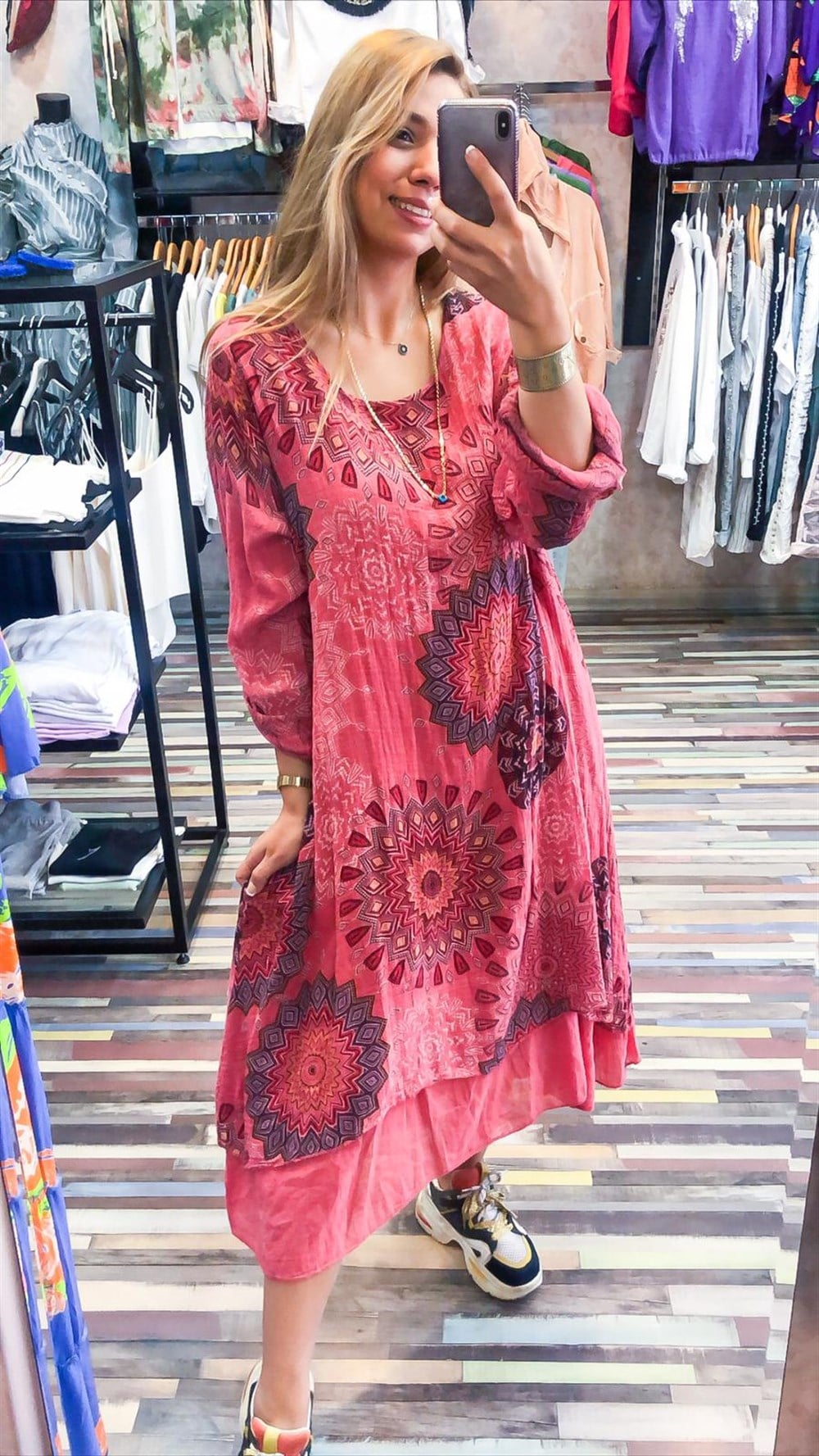 Mandala Desen Çift Kat Elbise