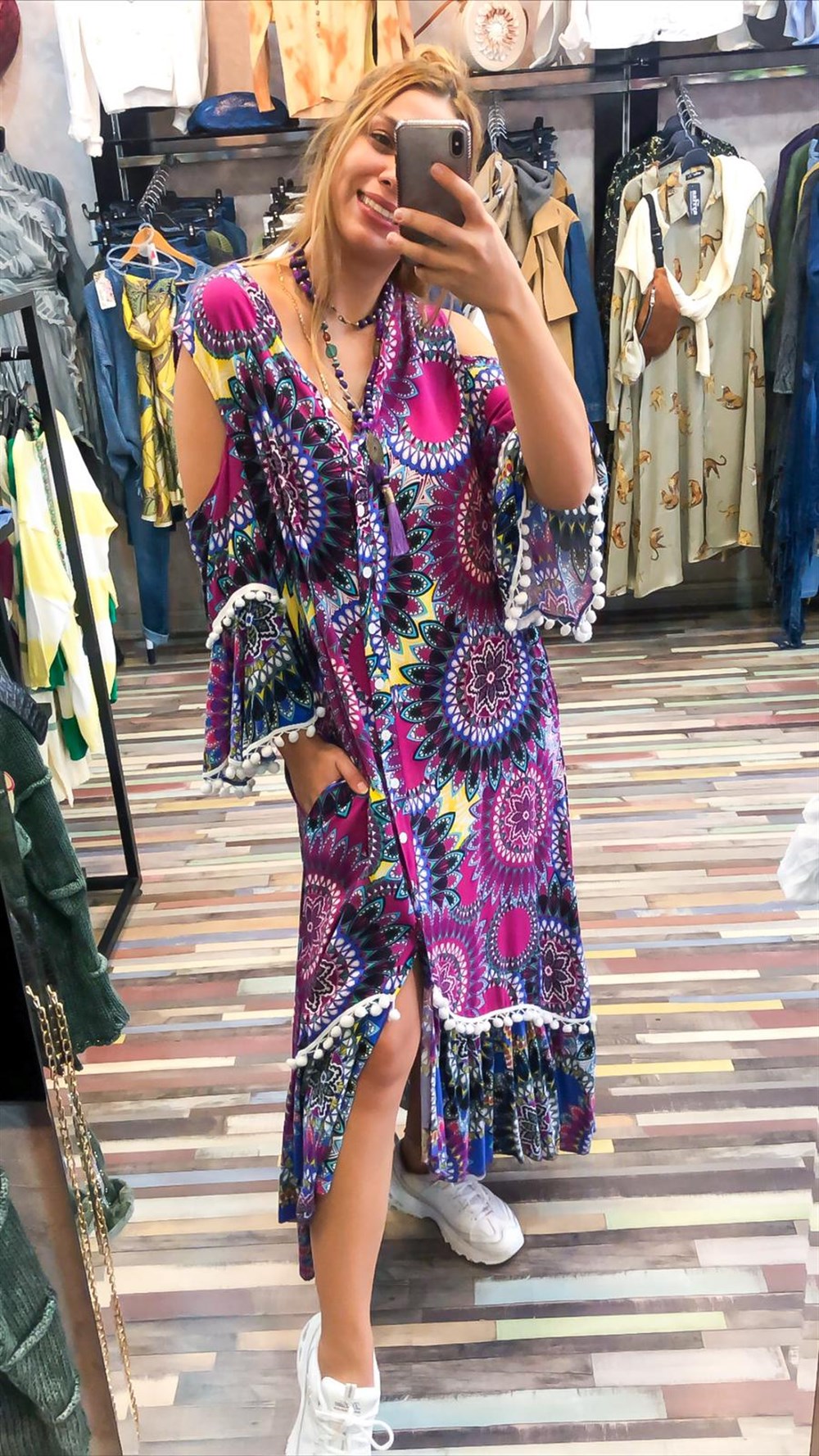 Mandala Desen Omuz Açık Elbise