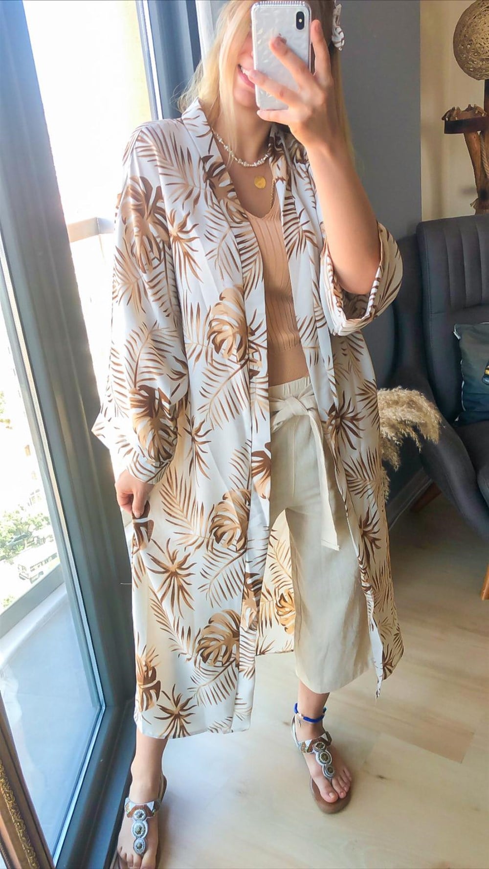 Palmiye Desen Kimono