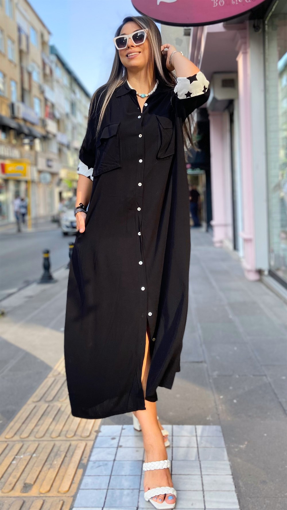 Siyah Uzun Gömlek Elbise 