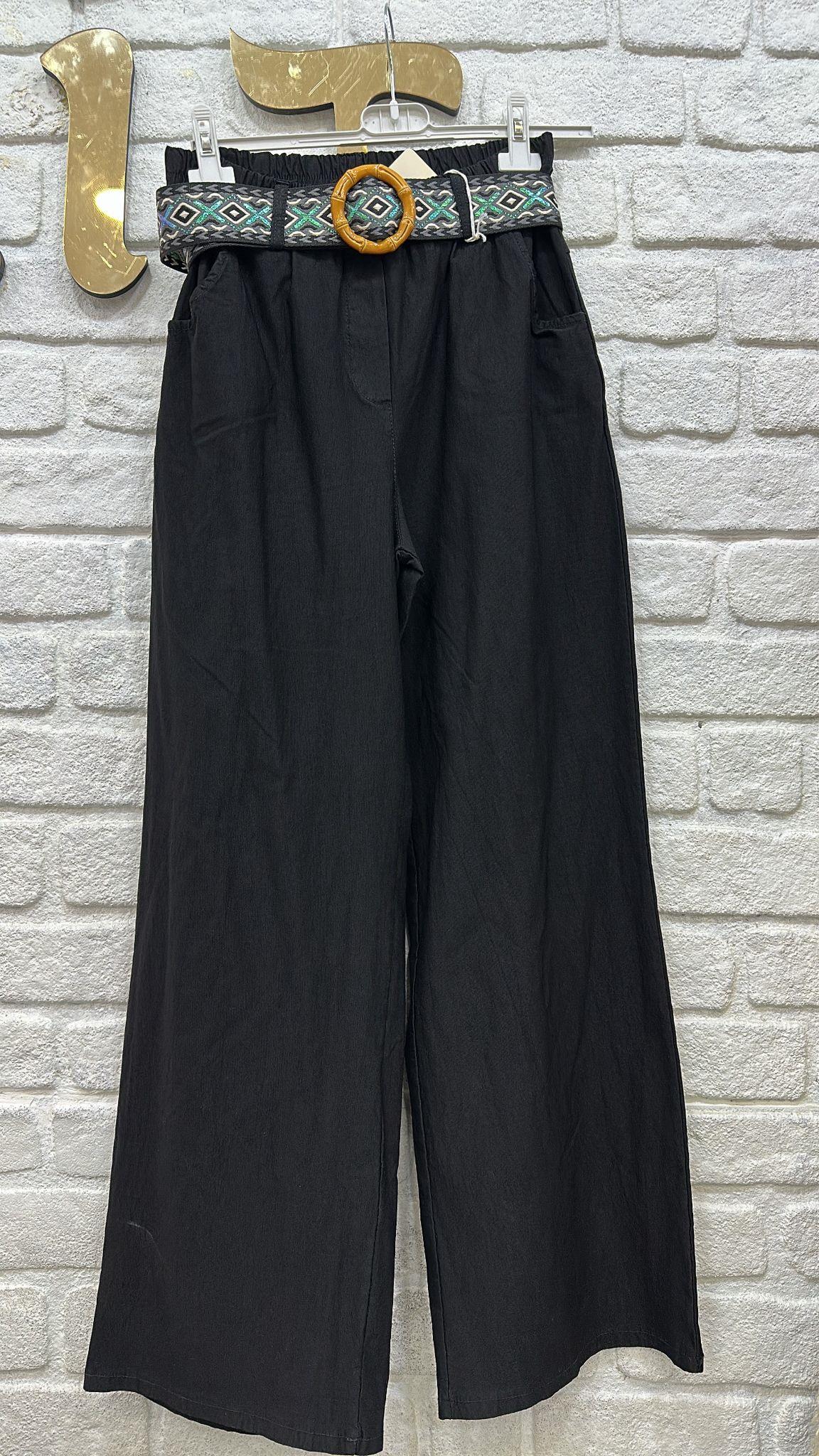 Tahta Kemerli Bol Paça Pantolon  