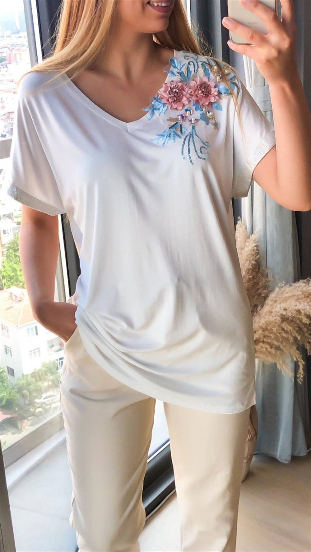 Yaka Güllü Penye Tshirt