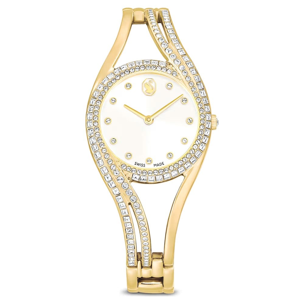 SwarovskiHyperbola bangle Saat İsviçre Üretimi, Metal bileklik, Altın Rengi, Altın rengi yüzey