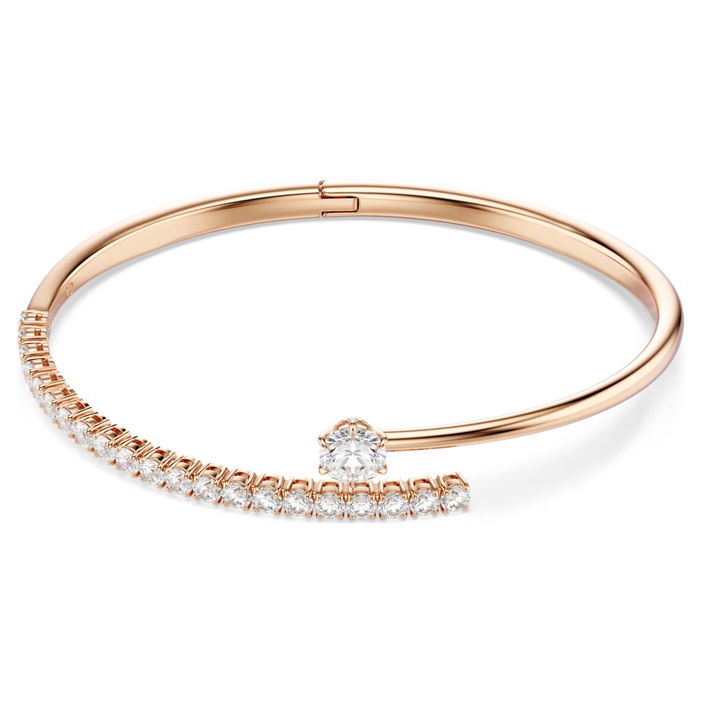 SwarovskiMatrix Bileklik Yuvarlak kesim, Beyaz, 18k pembe altın rengi yüzey