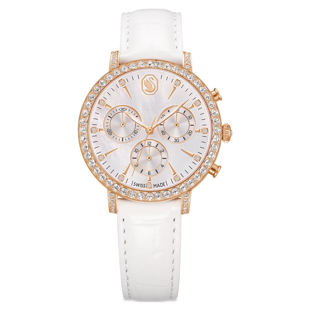 SwarovskiMatrix tennis chrono Saat İsviçre Üretimi, Deri kayış, Rose Altın tonu, Pembe altın rengi yüzey