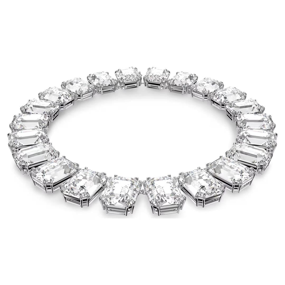 SwarovskiMillenia Tennis kolye Büyük kristaller, Sekizgen kesim, Beyaz, Rodyum kaplama