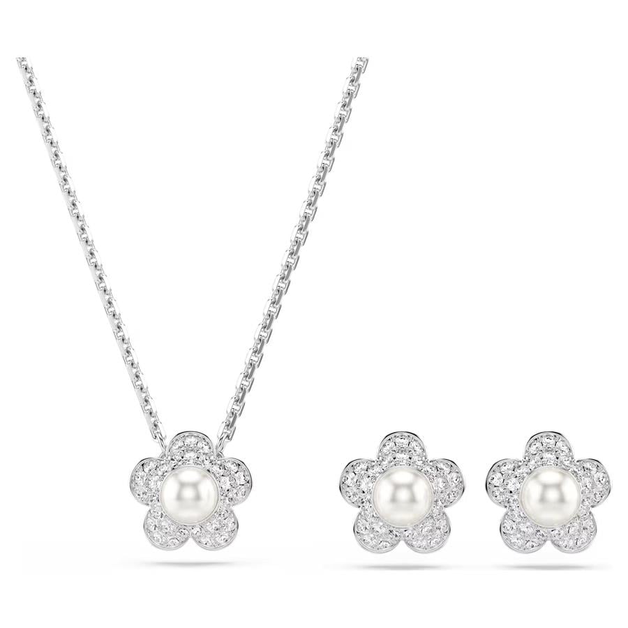 ÜnçerlerAriana Grande x Swarovski Set Kristal inci, Yuvarlak kesim, Çiçek, Beyaz, Rodyum kaplama