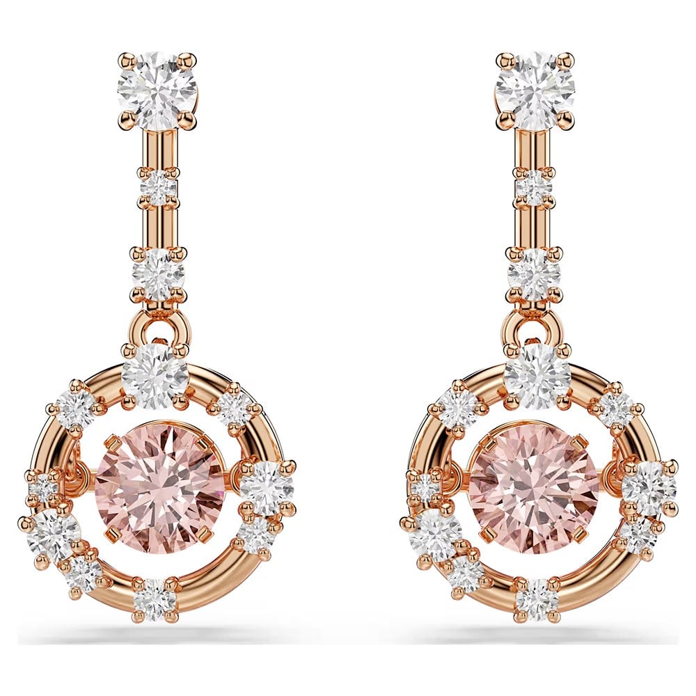 ÜnçerlerConstella damla küpeler Yuvarlak kesim, Dancing stone, Pembe, 18k pembe altın rengi yüzey