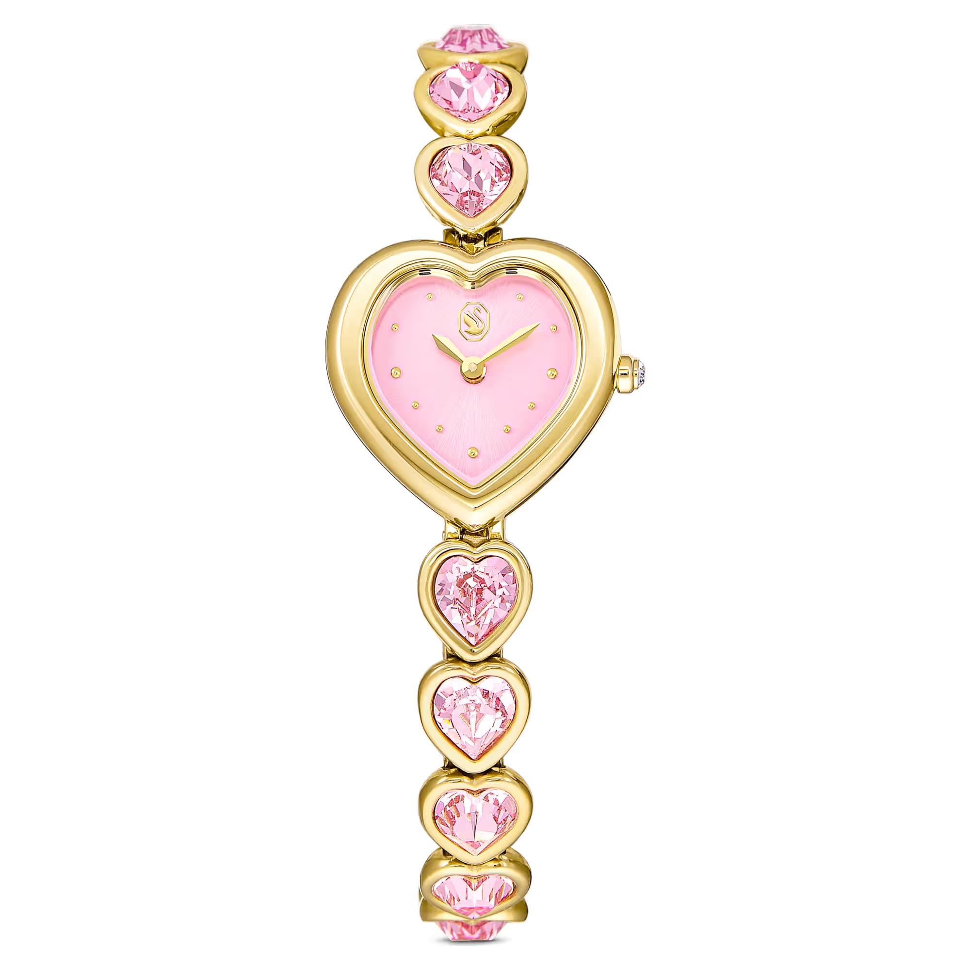 ÜnçerlerIdyllia Heart Saat Kristal bileklik, Pembe, Altın rengi yüzey