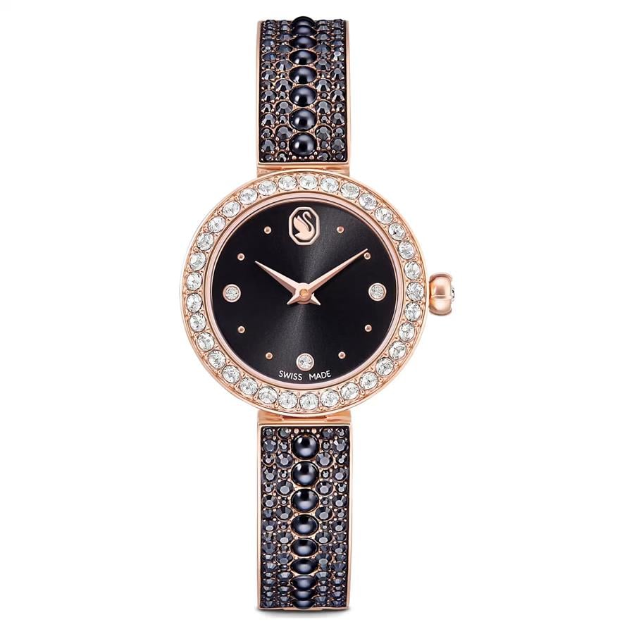 ÜnçerlerMatrix pearl bangle Saat İsviçre Üretimi, Kristal bileklik, Siyah, Pembe altın rengi yüzey