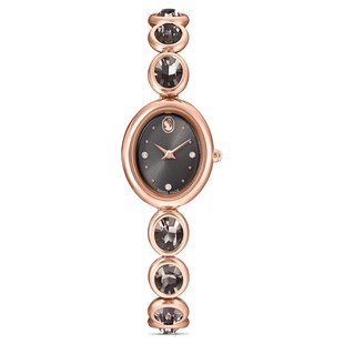 ÜnçerlerImber oval Saat İsviçre Üretimi, Metal bileklik, Siyah, Pembe altın rengi yüzey