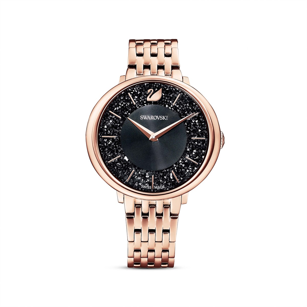 Crystalline Chic Saat, Metal Bileklik, Siyah, Pembe Altın PVD Kaplama 