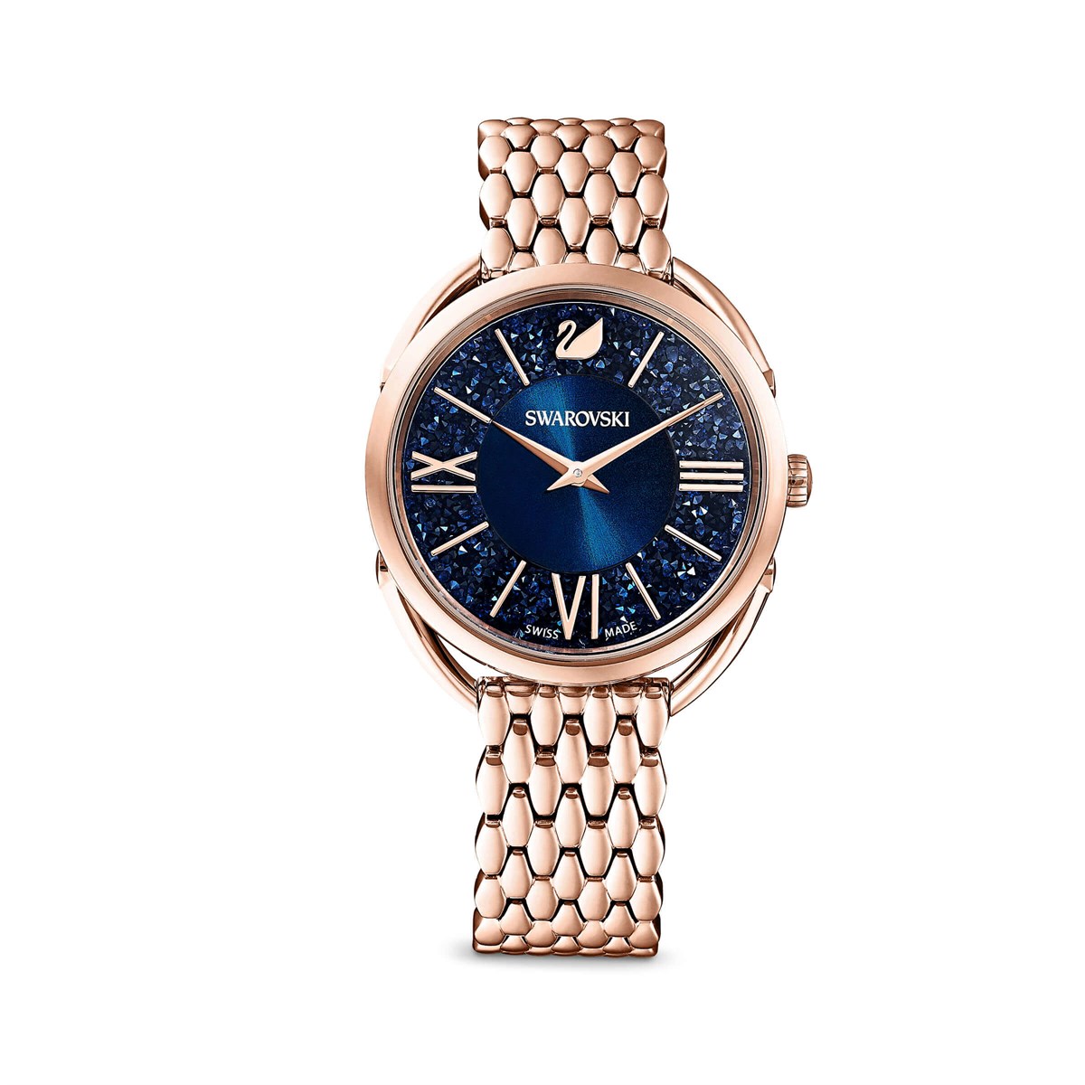 CRYSTALLINE GLAM: SAAT, METAL BİLEKLİK, MAVİ, PEMBE ALTIN KAPLAMA