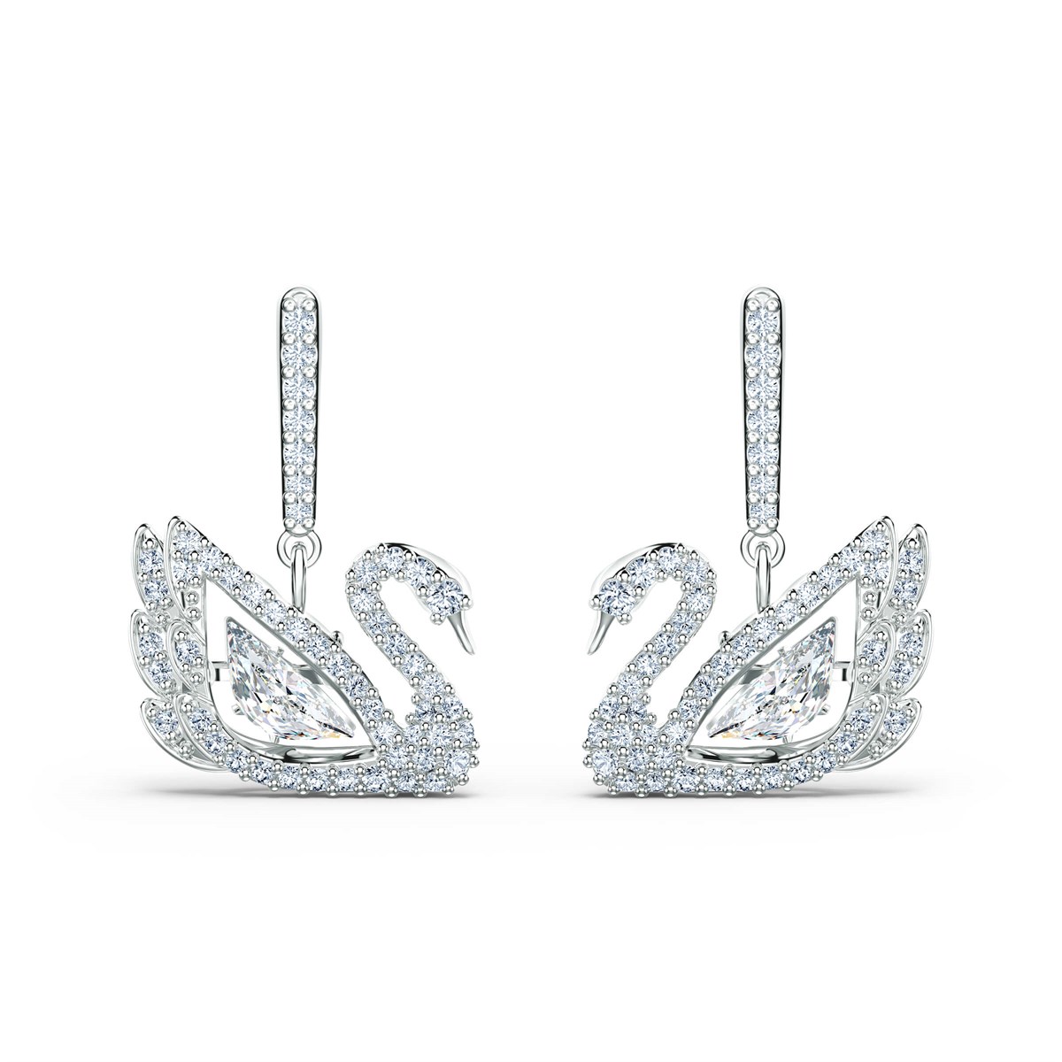 Dancing Swan:İğneli Küpe Beyaz, Rodyum Kaplama