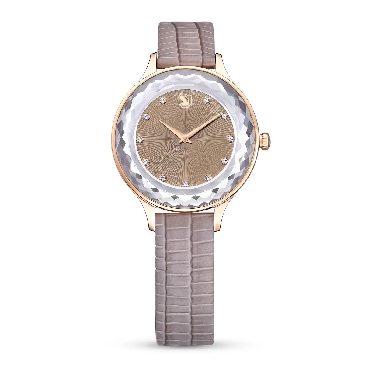 MarkasızOctea Nova İsviçre Yapımı Deri Kayışlı Bej Pembe Altın Kaplama Saat 