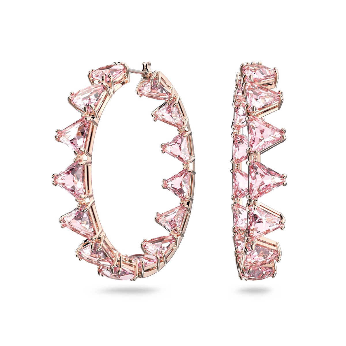 Millenia Halka Küpe Üçgen Kesim Pembe Kristal Pembe Altın Kaplama