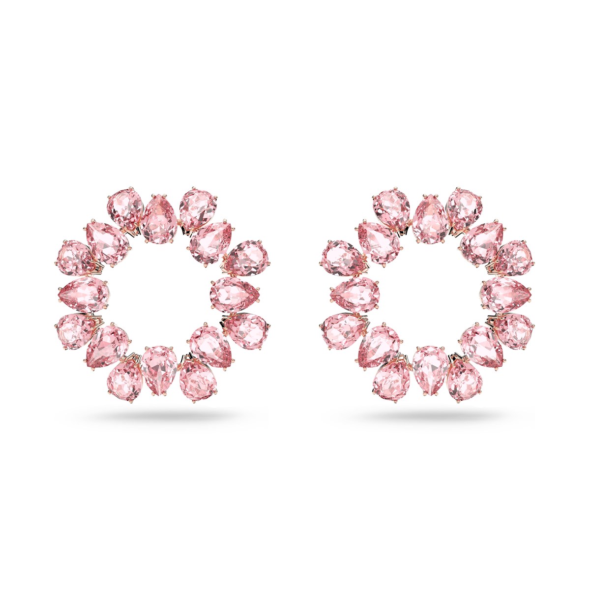 Millenia Küpe Çember Armut Kesim Pembe Kristal Rodyum Kaplama