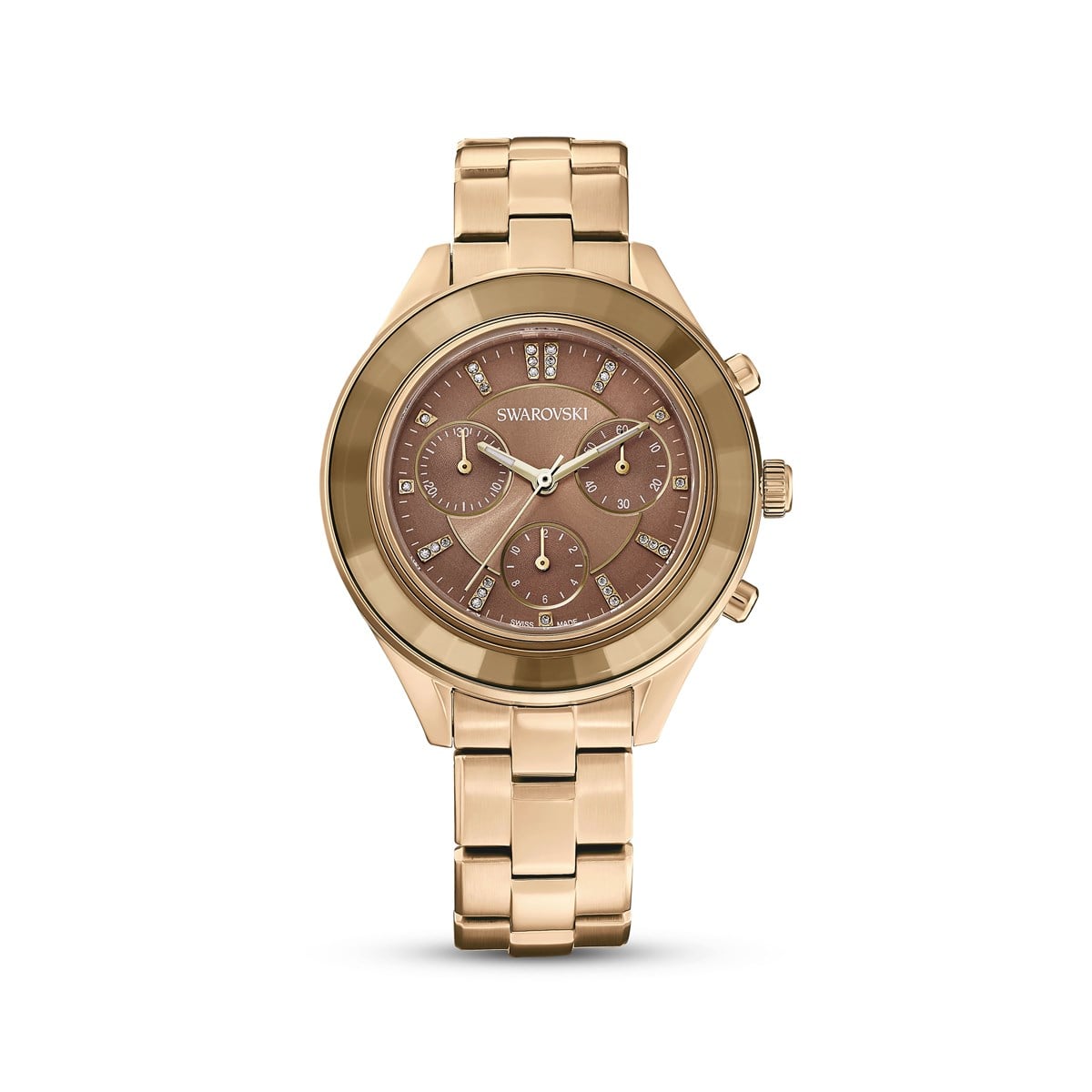 Octea Lux Sport Saat 37 MM Metal Bileklik Kahverengi Altın Kaplama