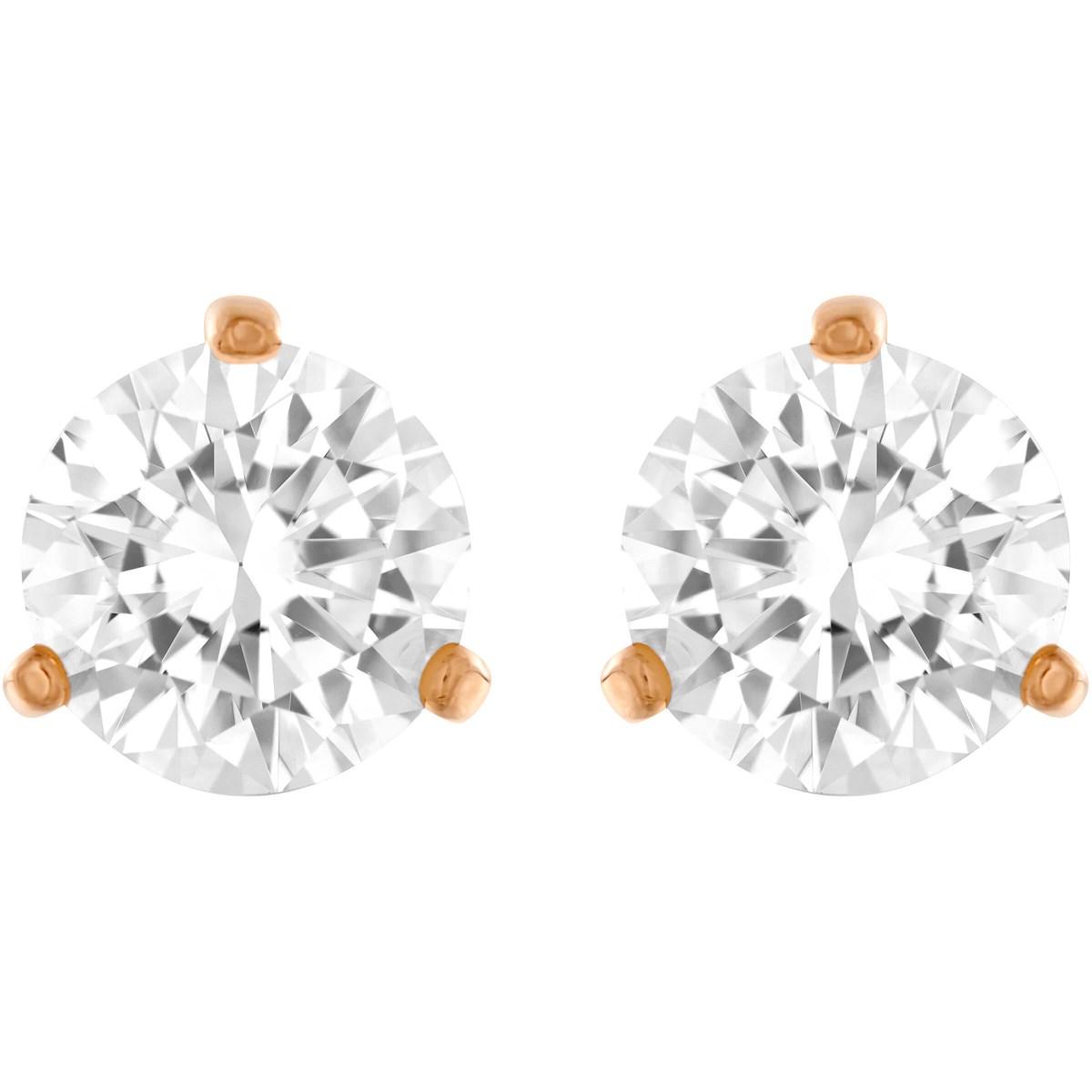 Solitaire:İğneli Küpe Tek Taş, Pembe Altin Kaplama