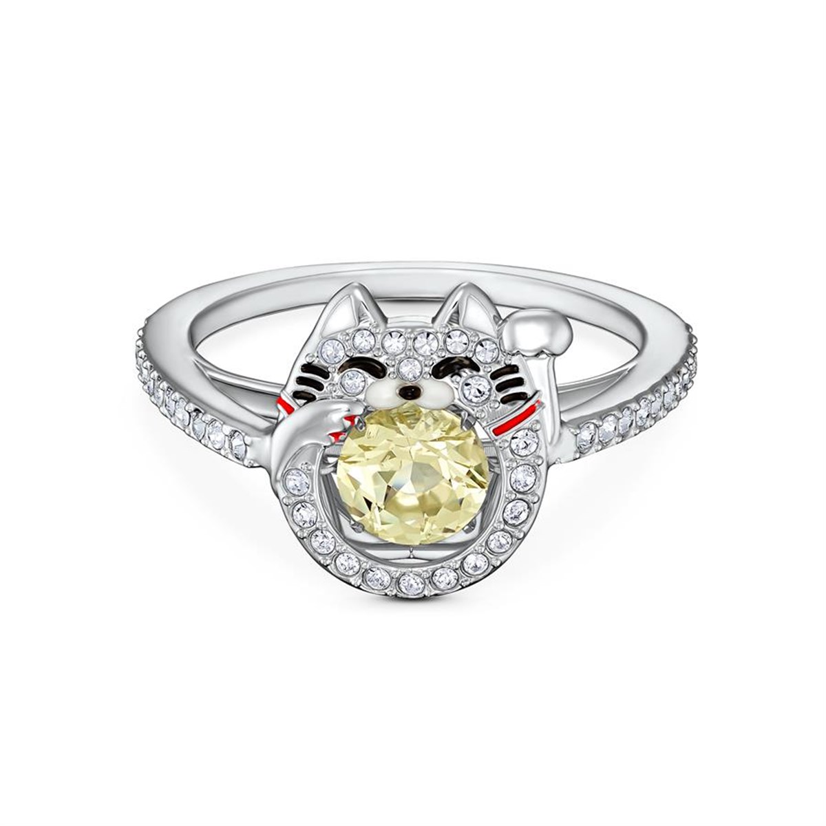 Sparkling Dance Yüzük Kedi Motif Sarı Kristal Rodyum Kaplama