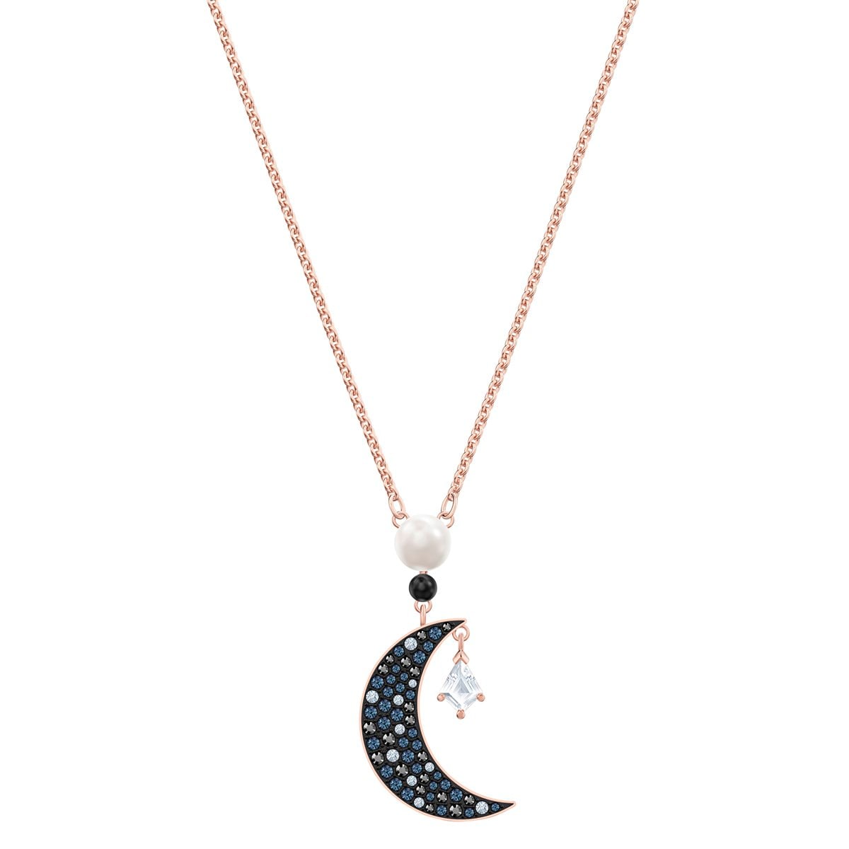 Swa Symbol:Ay Motif Kolye Mavi, Çok Renkli, Pembe Altin Kaplama