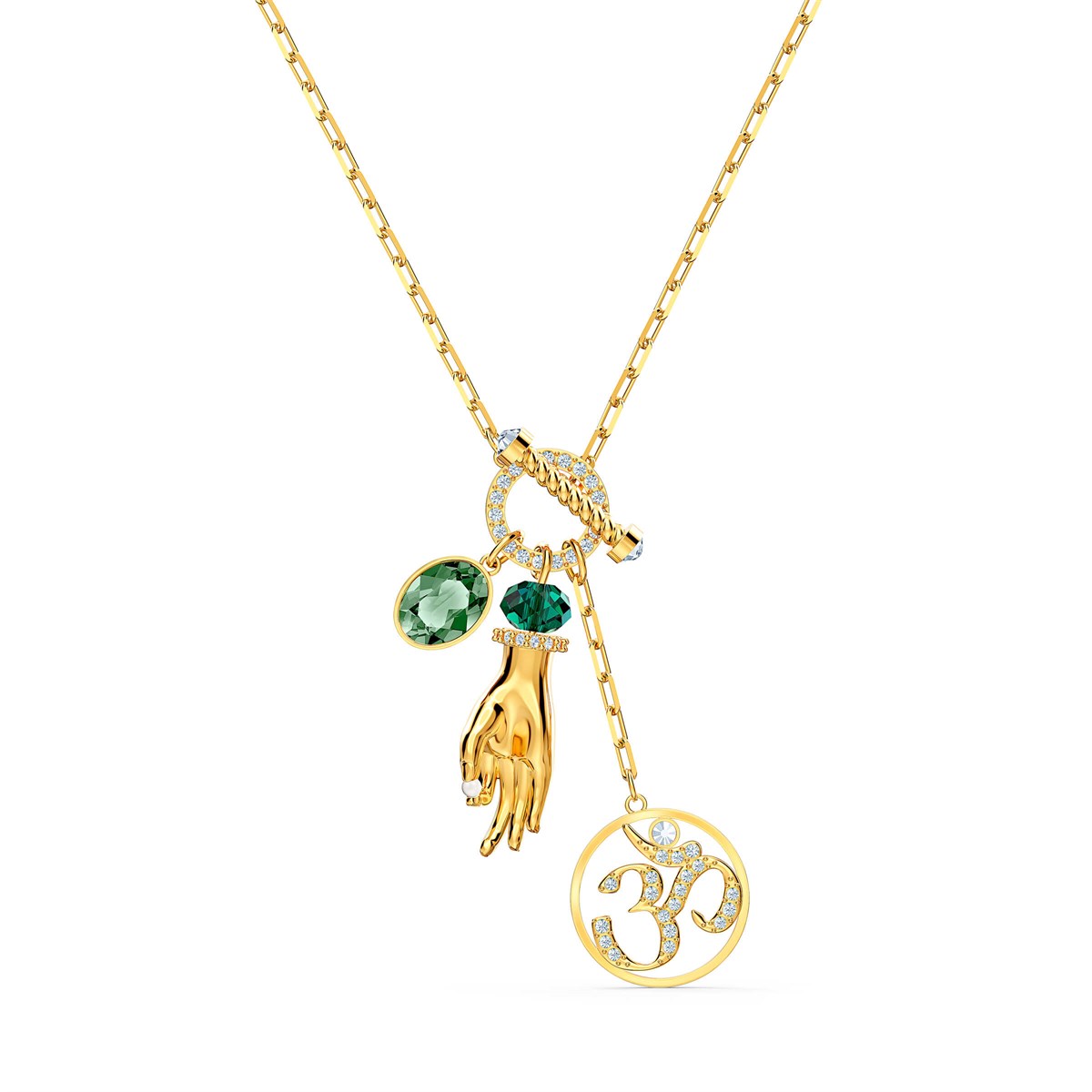 Swa Symbol:Kolye Hand Om Yeşil, Altin Kaplama