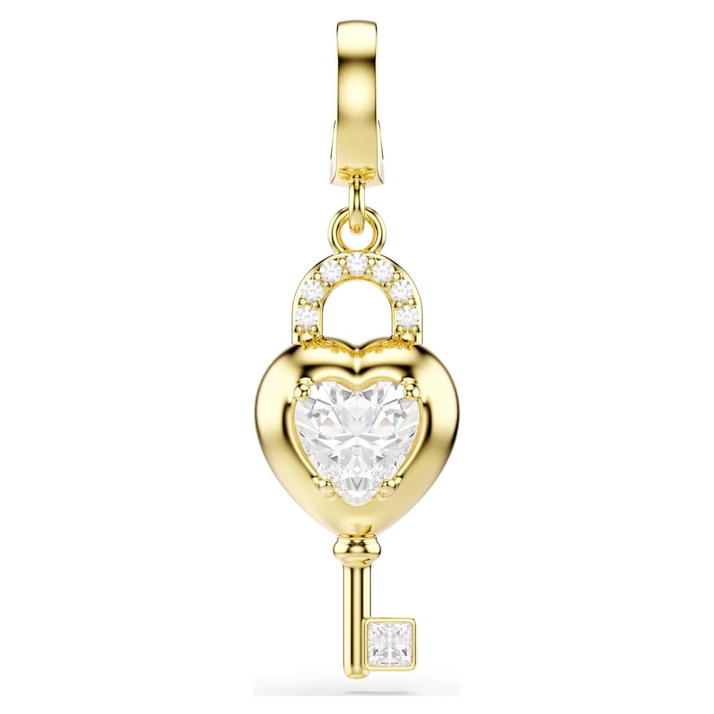 SwarovskiIdyllia Charm Karışık kesimler, Anahtarlı kalp, Beyaz, 18k altın rengi yüzey