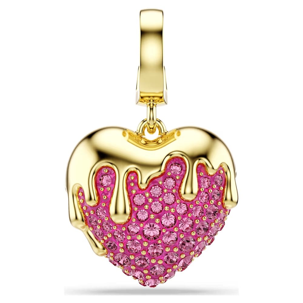 SwarovskiIdyllia Charm Yuvarlak kesim, Kalp, Pembe, 18k altın rengi yüzey