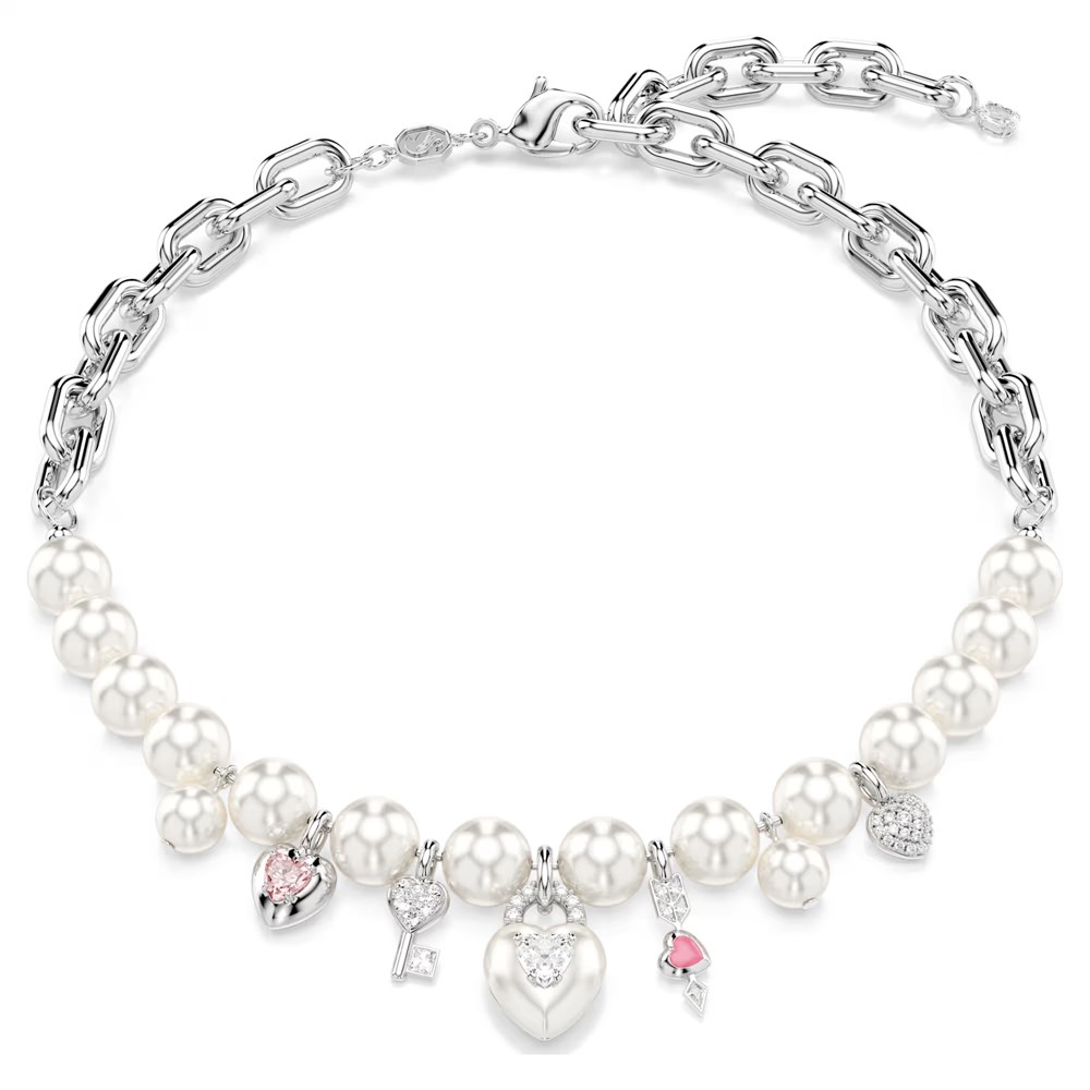 SwarovskiIdyllia Kolye Kristal inci, Karışık kesimler, Beyaz, Rodyum kaplama