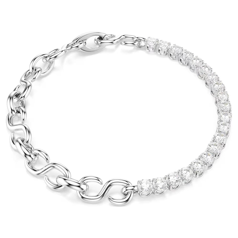 SwarovskiMatrix Bileklik Yuvarlak kesim, Beyaz, Rodyum kaplama