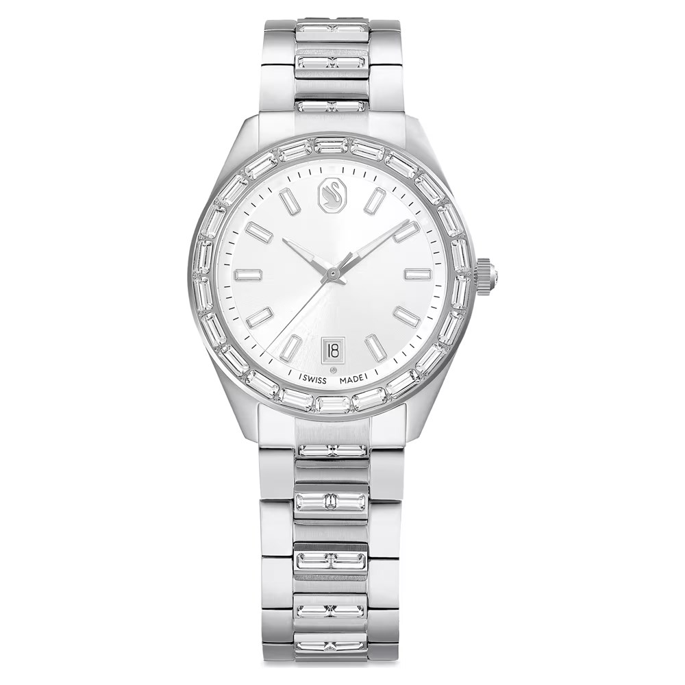 SwarovskiMatrix date Saat İsviçre Üretimi, Metal bileklik, Gümüş Rengi, Paslanmaz çelik