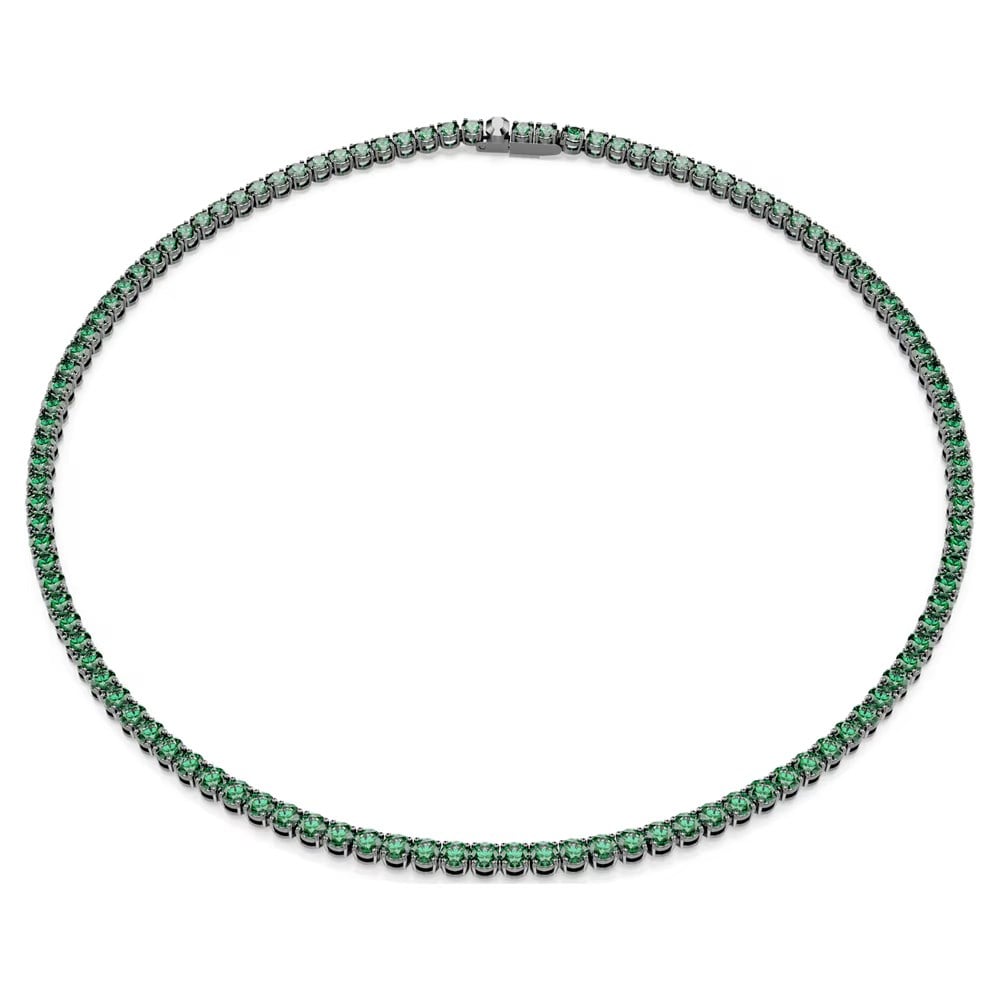 SwarovskiMatrix Tennis kolye Yuvarlak kesim, Yeşil, Rutenyum kaplama