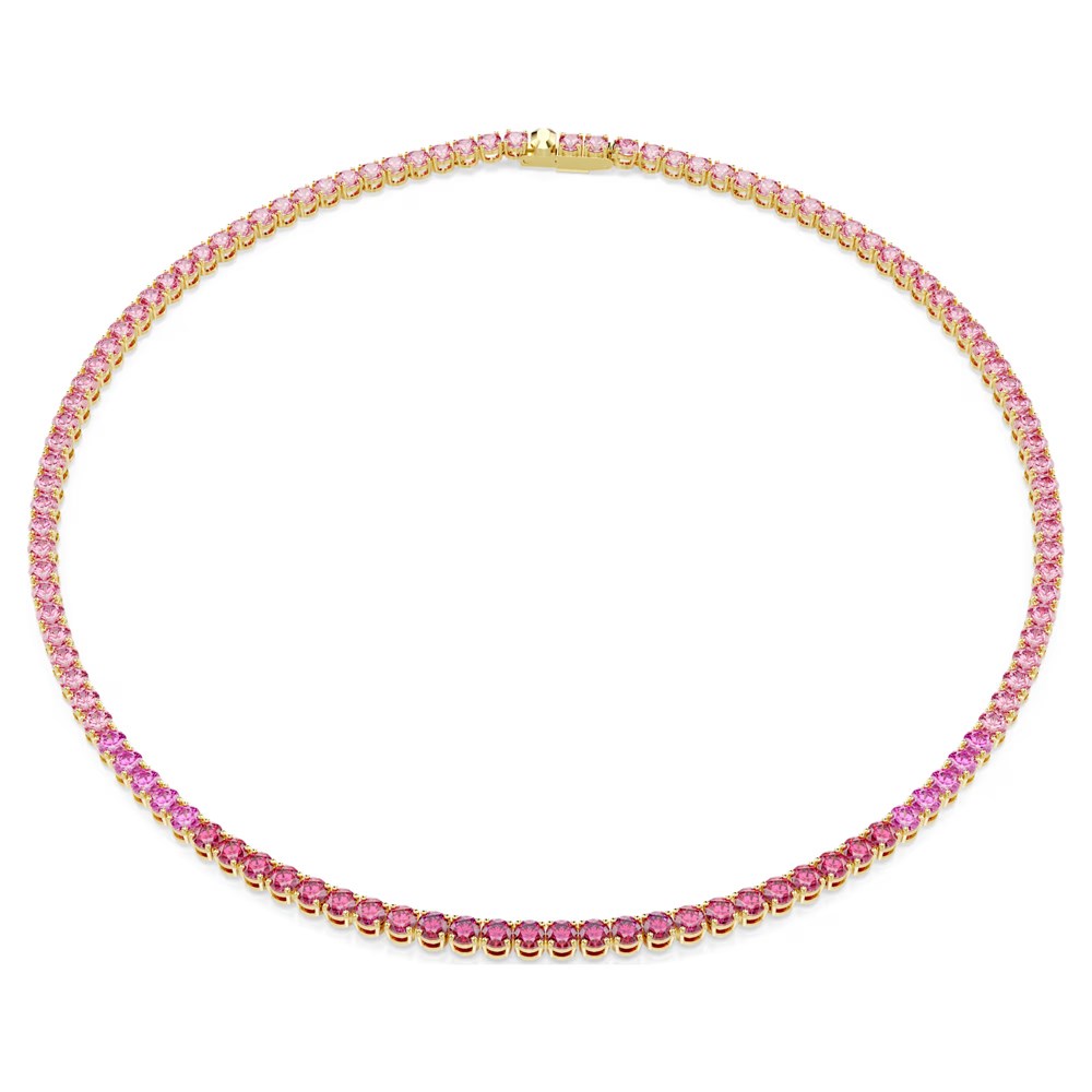 SwarovskiMatrix Tennis kolye Yuvarlak kesim, Pembe, 18k altın rengi yüzey