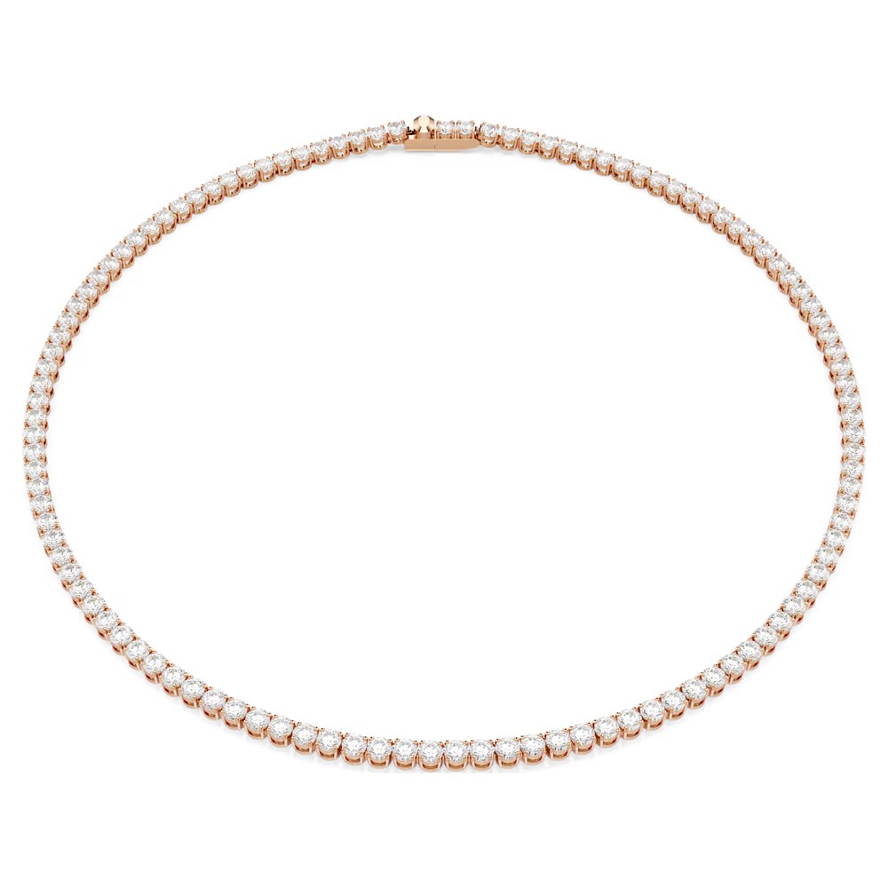 SwarovskiMatrix Tennis kolye Yuvarlak kesim, Beyaz, 18k pembe altın rengi yüzey