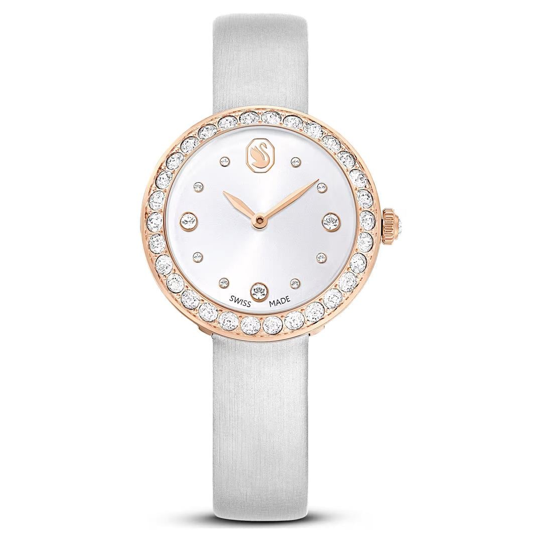SwarovskiMatrix Tennis Saat İsviçre Üretimi, Deri kayış, Gri, Pembe altın rengi yüzey