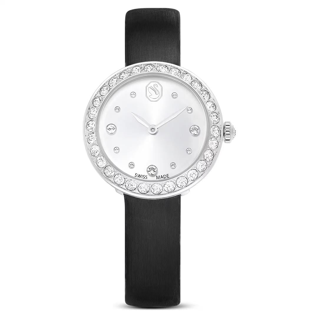 SwarovskiMatrix Tennis Saat İsviçre Üretimi, Deri kayış, Siyah, Paslanmaz çelik