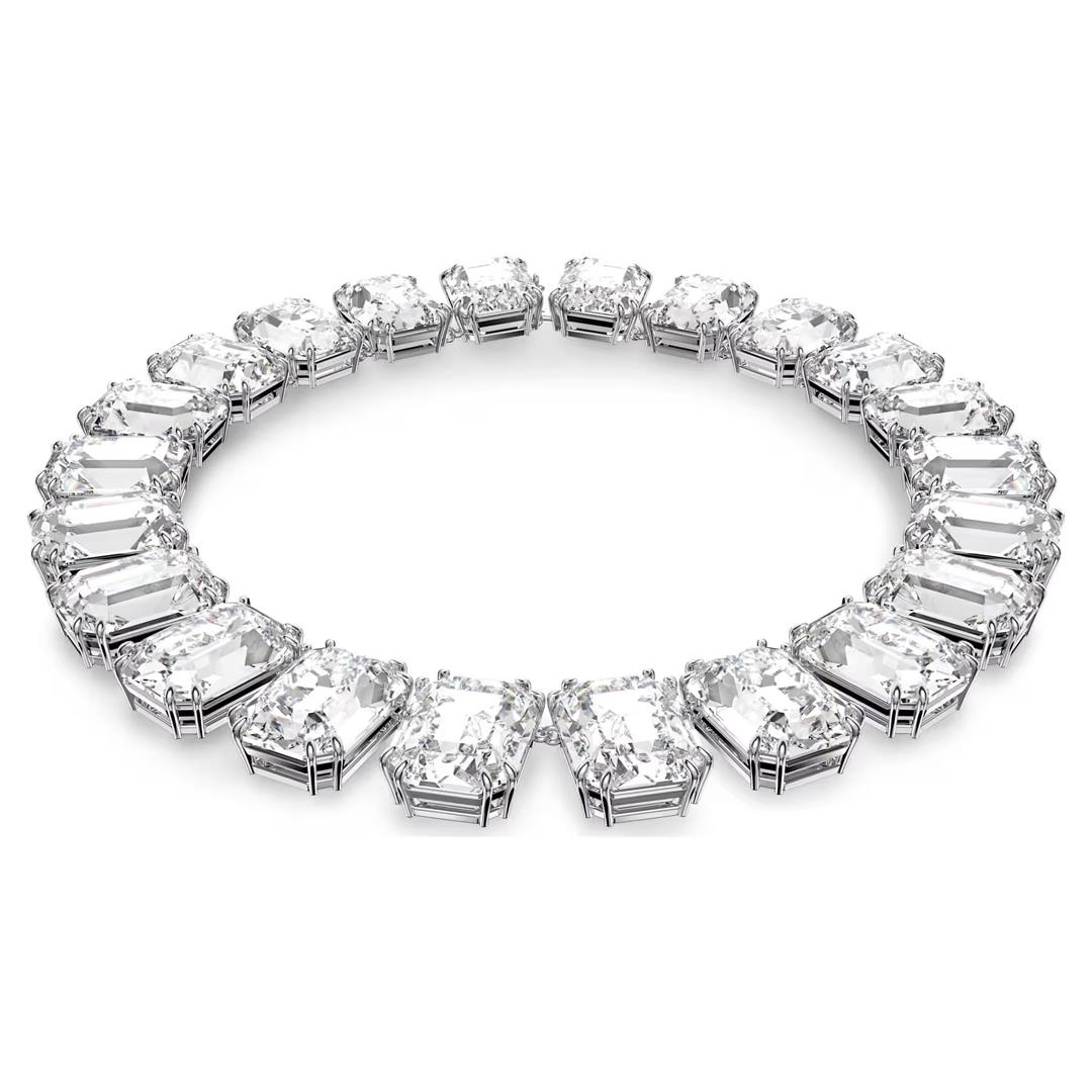 SwarovskiMillenia Tennis kolye Büyük kristaller, Sekizgen kesim, Beyaz, Rodyum kaplama