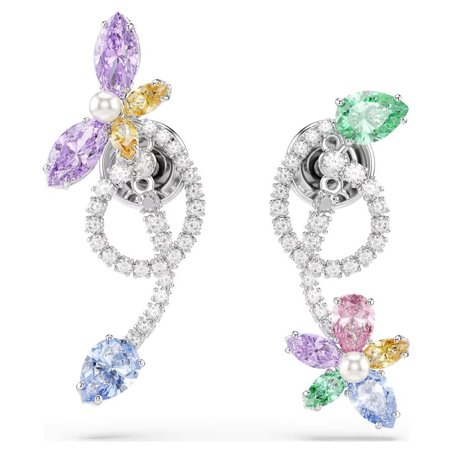 ÜnçerlerAriana Grande x Swarovski Kulak gömlekli damla küpe Karışık kesimler, Yusufçuk, çiçek, Çok renkli, Rodyum kaplama