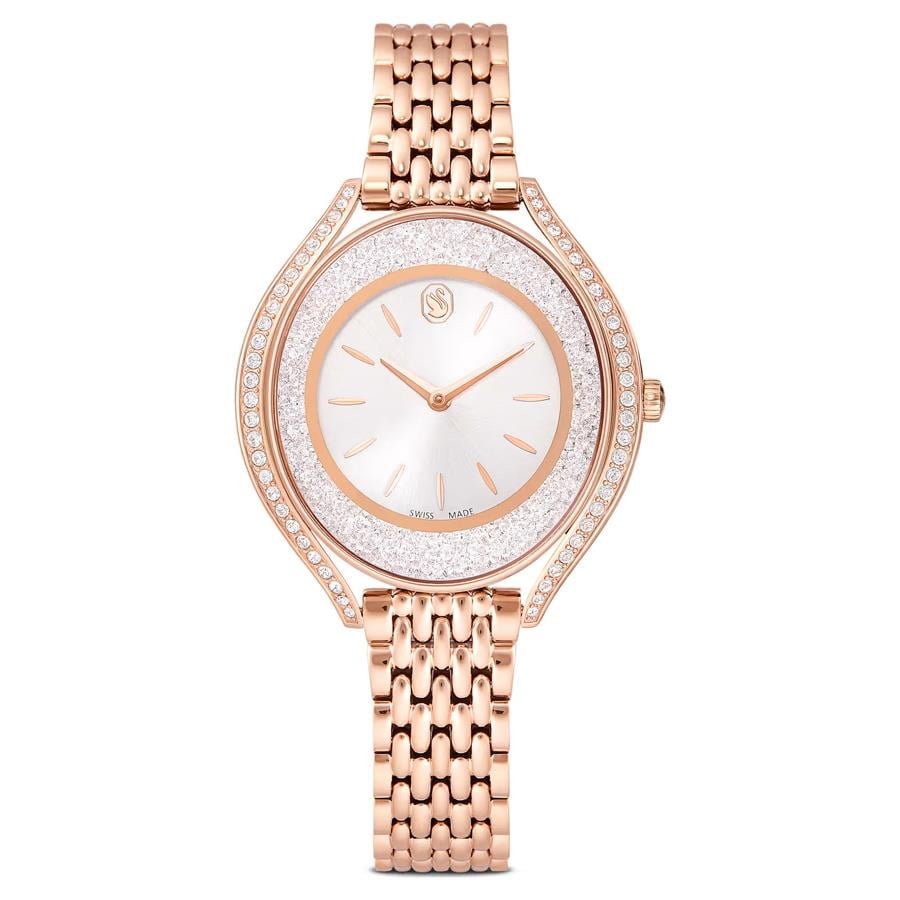 ÜnçerlerCrystalline aura Saat İsviçre Üretimi, Metal bileklik, Rose Altın tonu, Pembe altın rengi yüzey