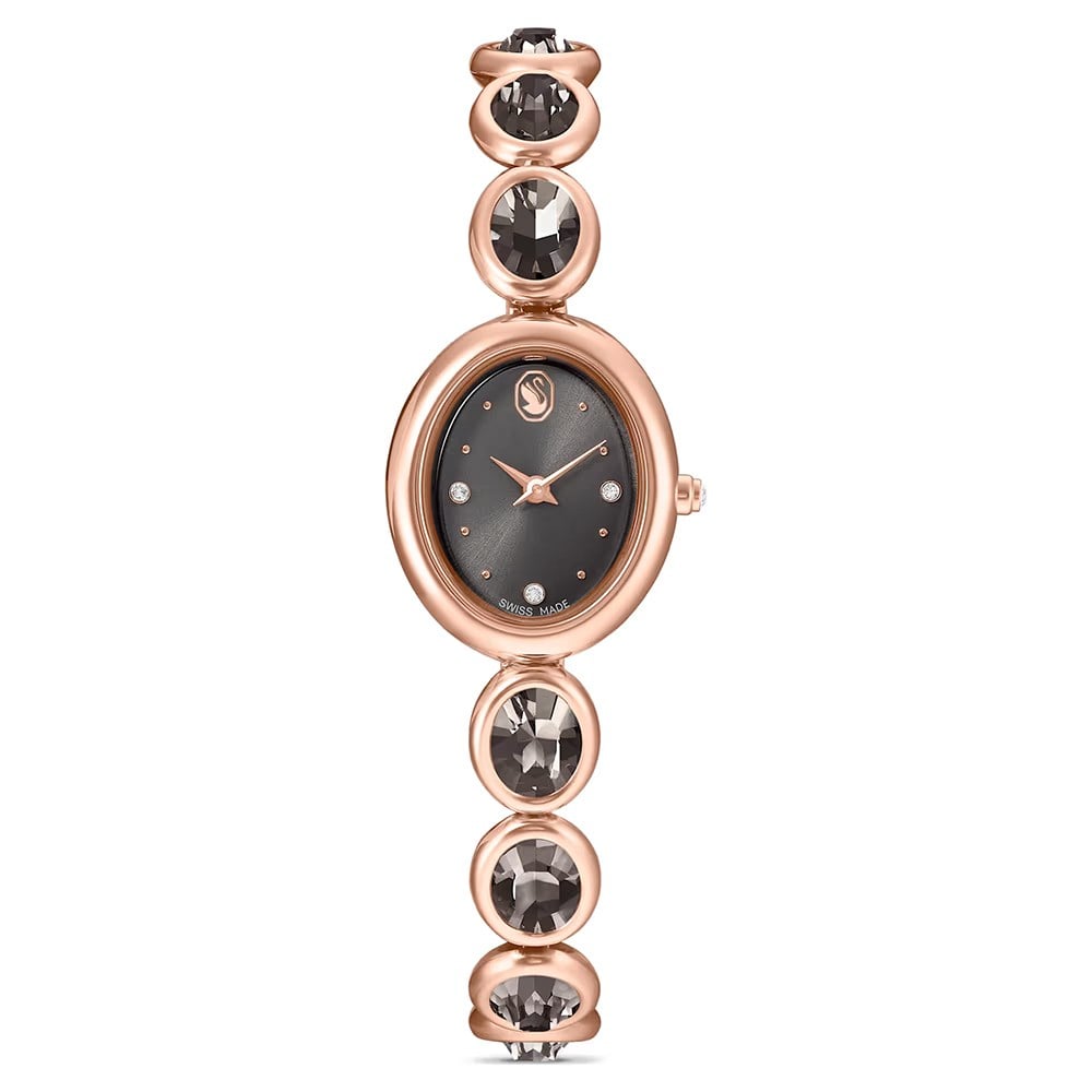ÜnçerlerImber oval Saat İsviçre Üretimi, Metal bileklik, Siyah, Pembe altın rengi yüzey