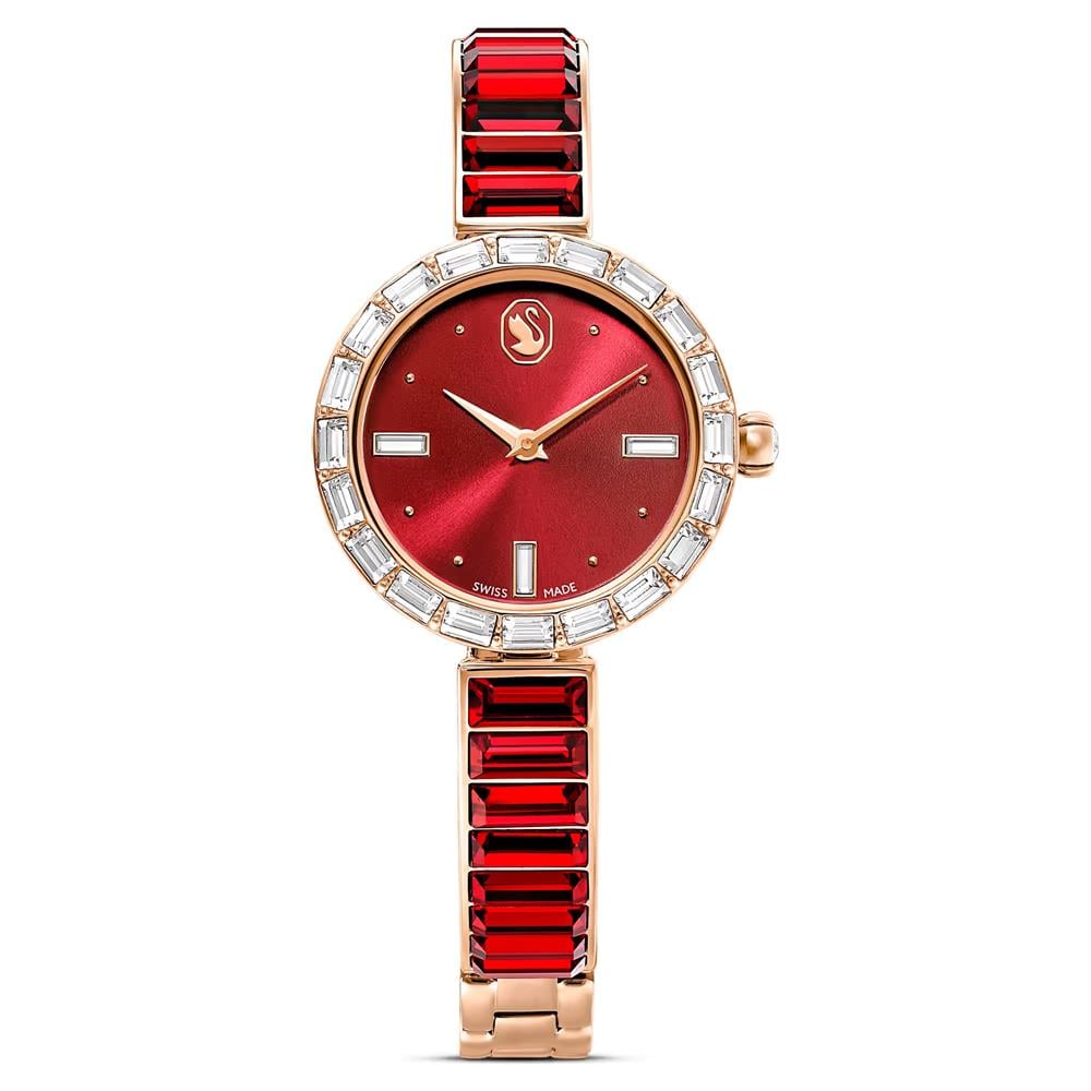ÜnçerlerMatrix bangle Saat İsviçre Üretimi, Kristal bileklik, Kırmızı, Pembe altın rengi yüzey