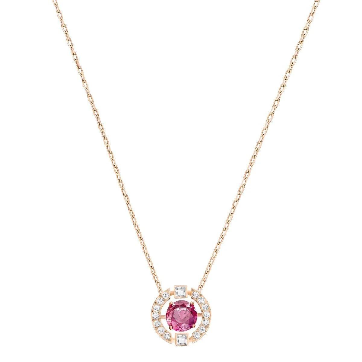 ÜnçerlerSwarovski Sparkling Dance Yuvarlak Kırmızı Rodyum Kaplama Kolye| ÜnçerlerSwarovski Sparkling Dance Yuvarlak Kırmızı Pembe Altın Kaplama Kolye