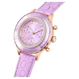 Octea Chrono Saat İsviçre Üretimi, Deri kayış, Mor, Pembe altın rengi yüzey