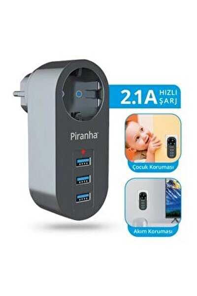 PIRANHA 3385 1Lİ PRİZ 3 USB GİRİŞLİ AKIM KORUMALI