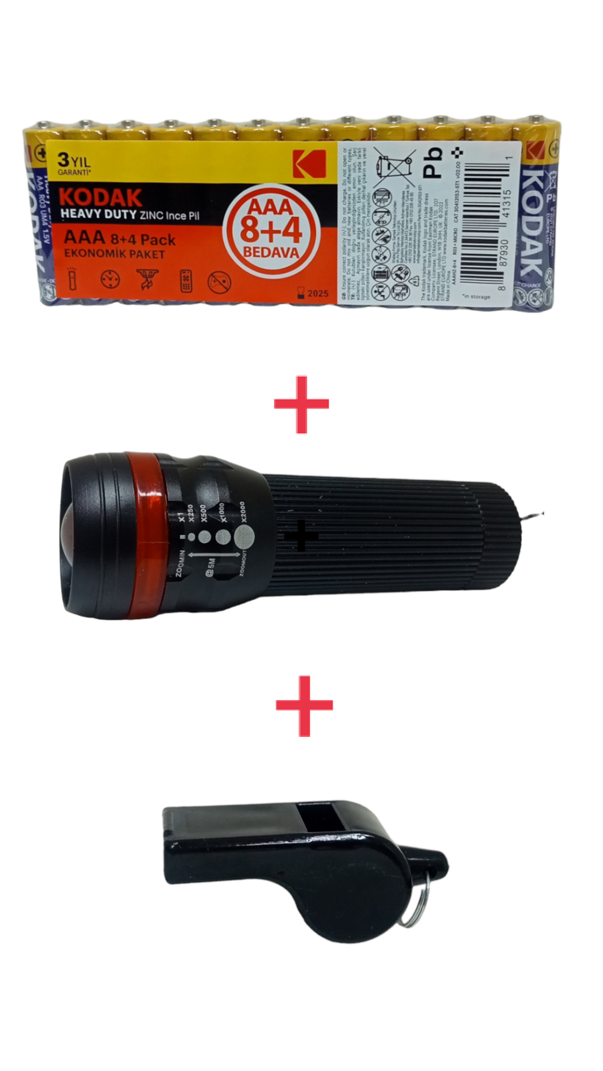 Polizei P30 Zoomlu Pilli El Feneri Düdük Ve Kodak Pil Seti