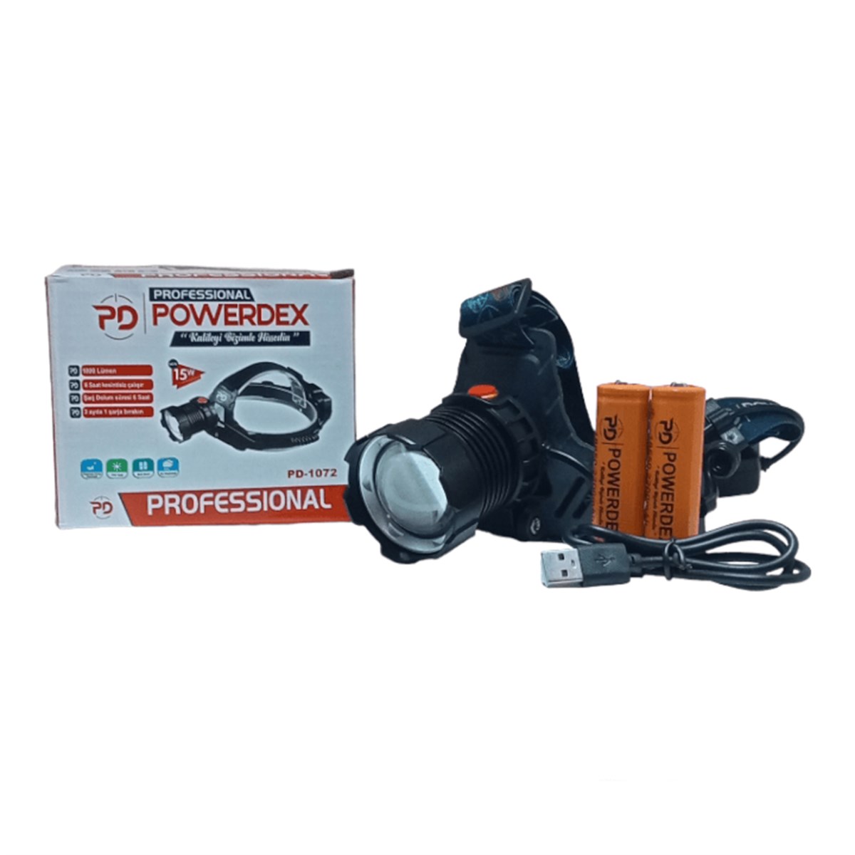Powerdex pd-1072 15w Şarjlı Zoomlu Güçlü Kafa Feneri
